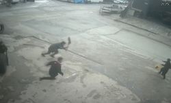 Fareyi süpürgeyle kovaladı, arkadaşı şut atar gibi tekme attı