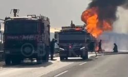 Yakıt yüklü tanker otoyolda alev alev yandı