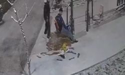 Kar yağışı altında parkta arkadaşını tıraş etti