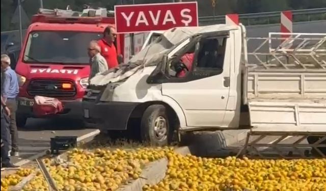 Mersin'de hızını alamayan hurma yüklü kamyonet kaza yaptı: 2 yaralı