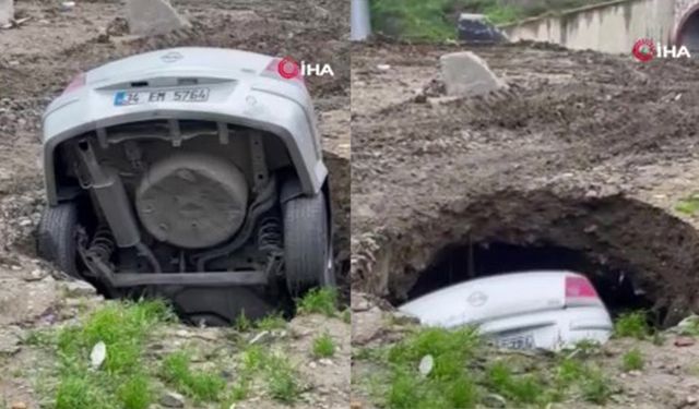 Obruk oluştu, araç içinde kayboldu