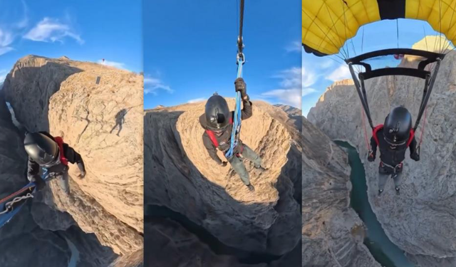 Karanlık Kanyon’da base jump atlayışı nefes kesti