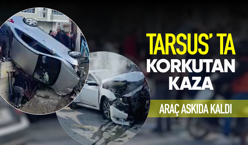 Çarpışan iki araçtan biri köprüde askıda kaldı: Yaralılar var