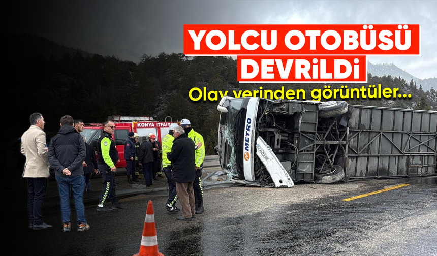 Konya'da yolcu otobüsü devrildi