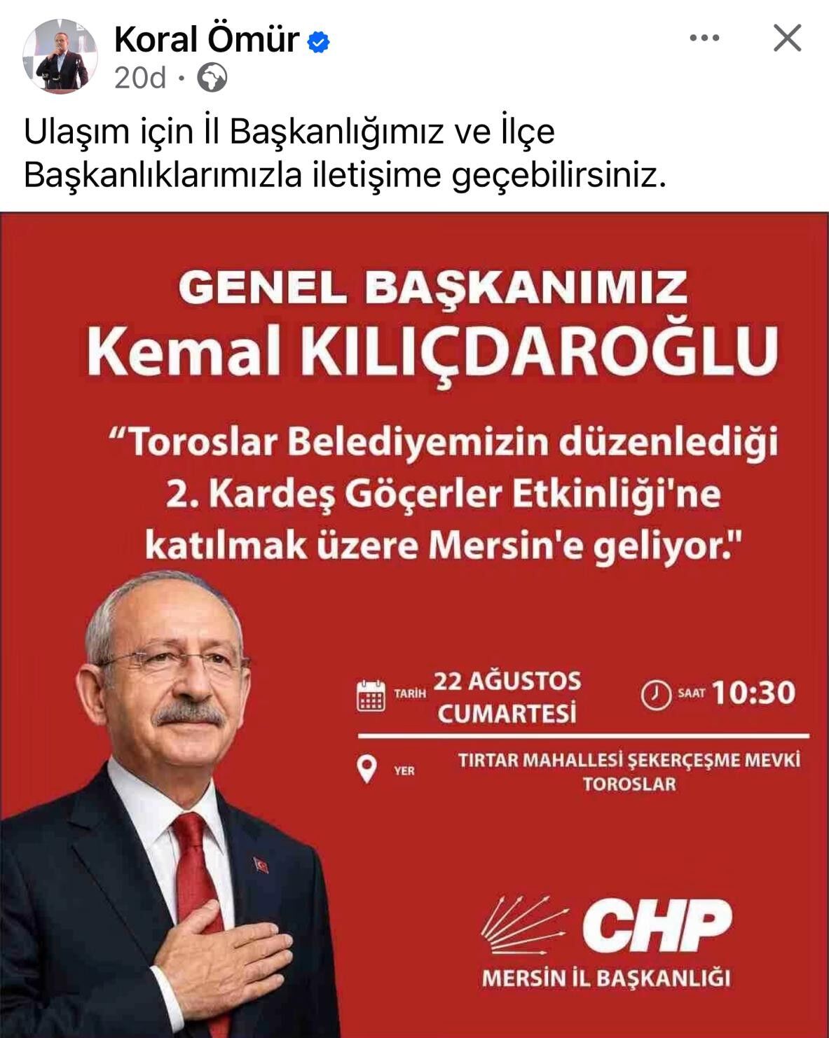 Mersin CHP’de Kılıçdaroğlu hamlesi: Koral Ömür’den dikkat çeken paylaşım